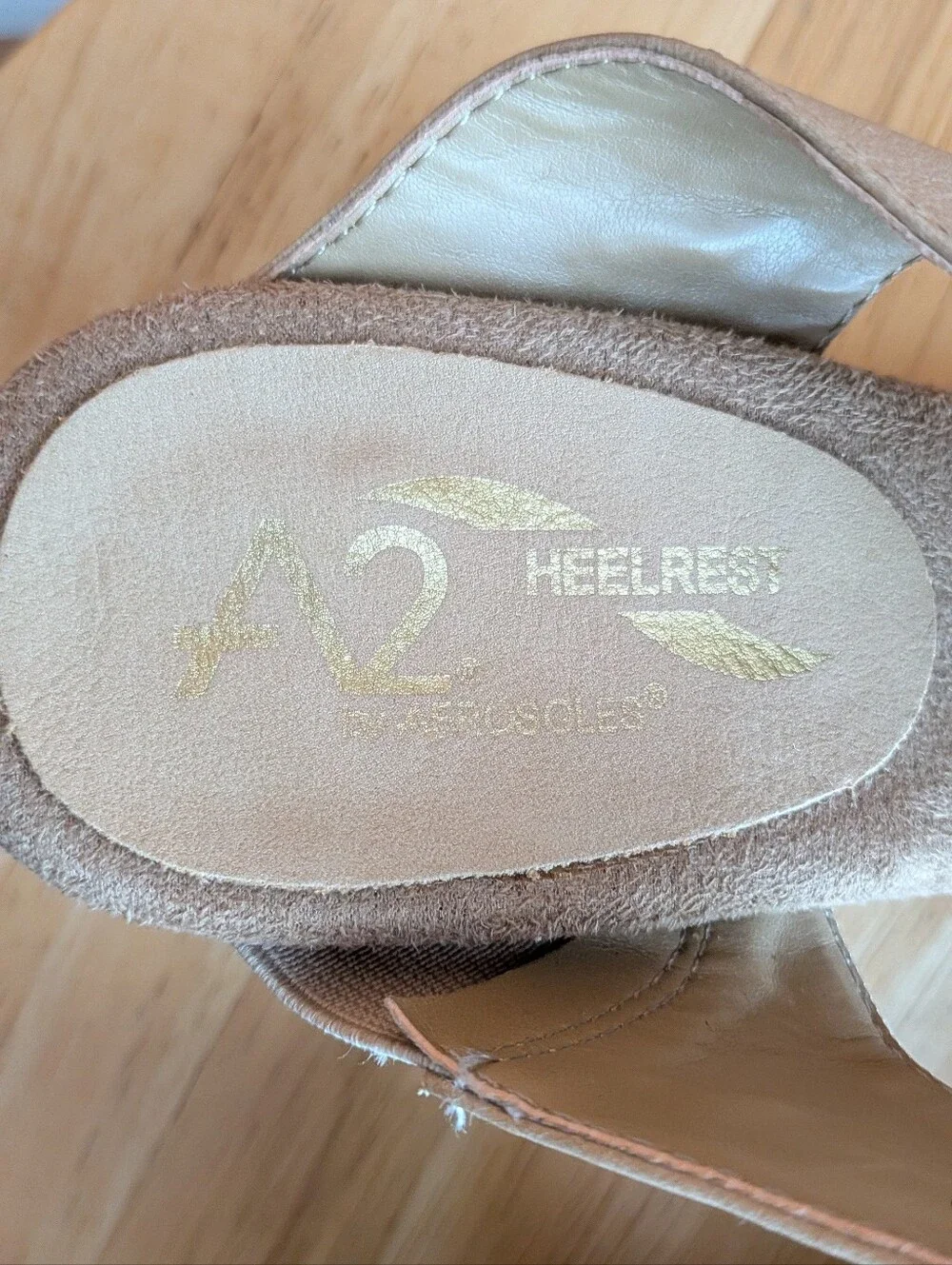 A2 By Aerosoles Taupe Studded Crisscross Wedge Sandals Size 8.5
